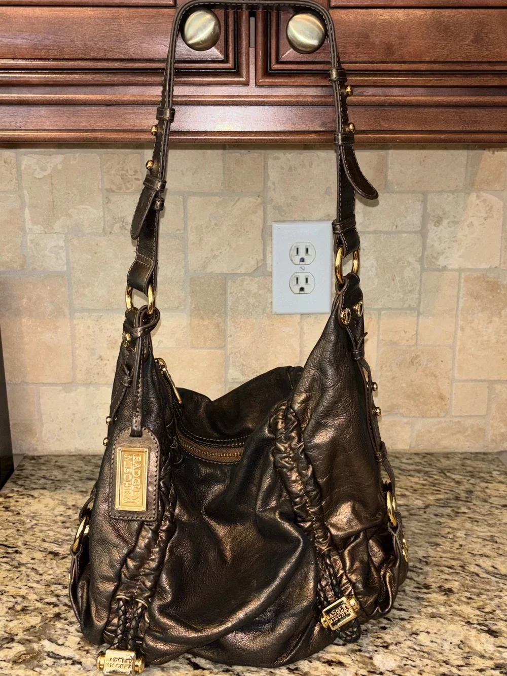 Y2K Vintage Badgley Mischka Leather Hobo Bag Gold